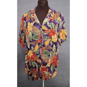 Alfred Dunner Womens Top Sz 16W Tropical Button Up Short Sleeve Rayon Blouse USA